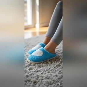 Wayland Blue & White Sherpa Heart Slippers - Size M (7/8) - NWT